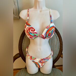 VENUS White Paisley Print Push-Up Bikini with Multicolor Accents